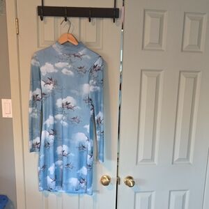 🩵 Blue Cloud Print Long Sleeve Dress